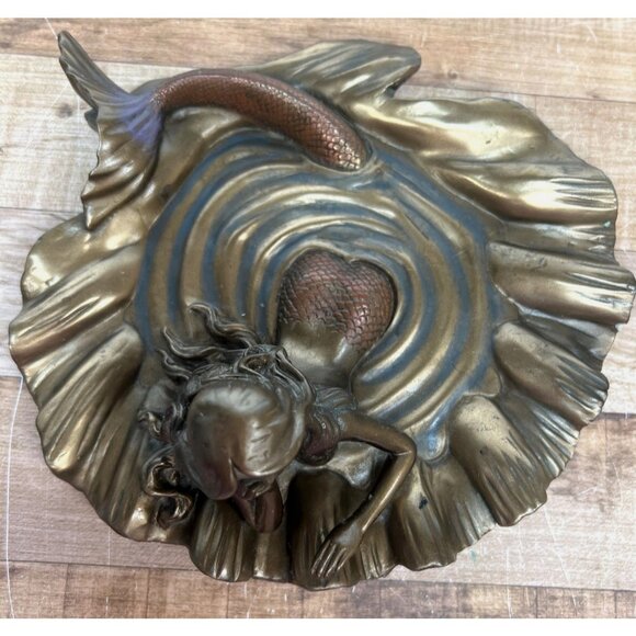 Bronze Mermaid On Lily Pad Decorative Sculpture - Picture 2 of 6